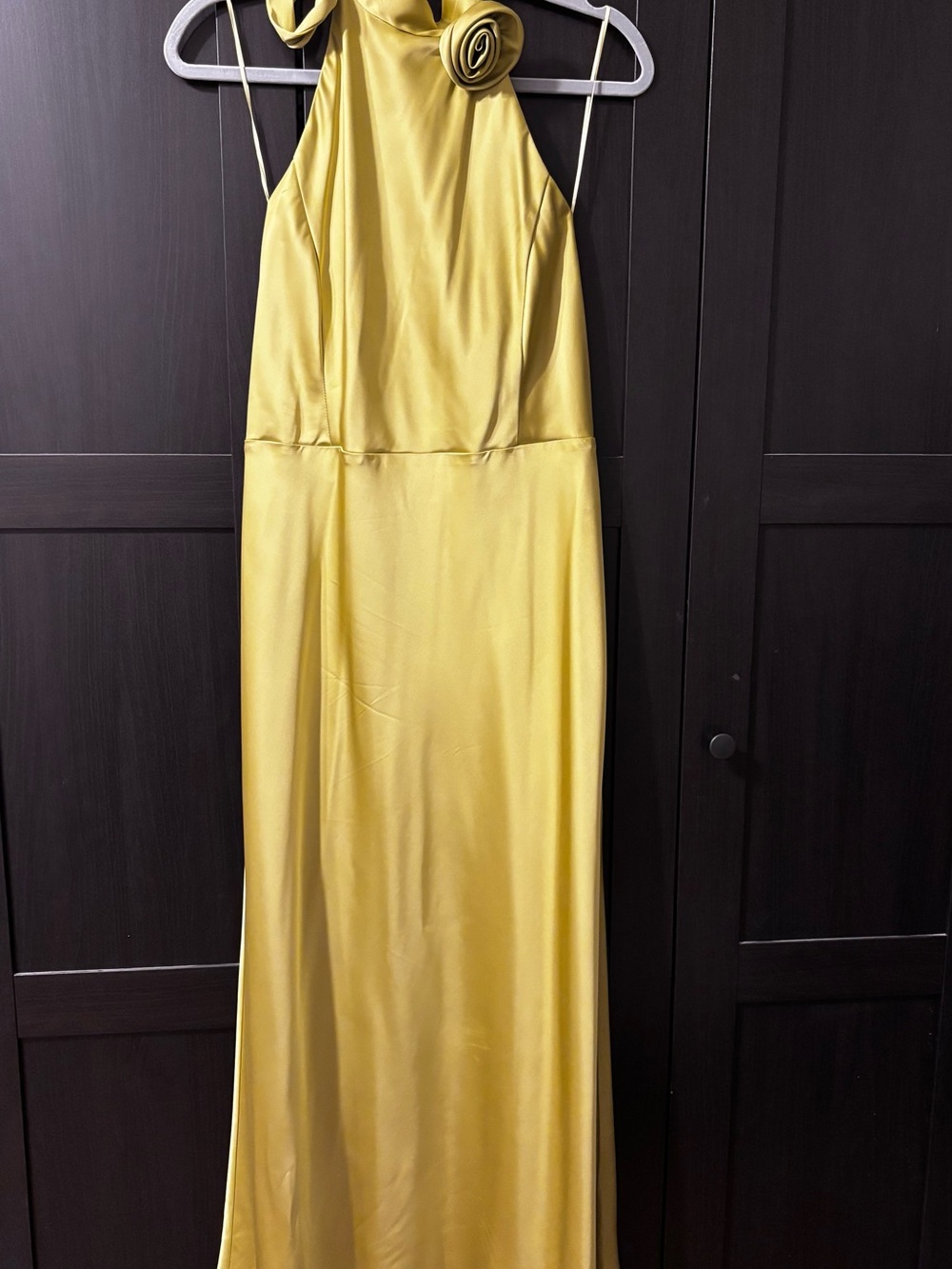 Joie Satin Halter Maxi Dress in Yellow with Rosette